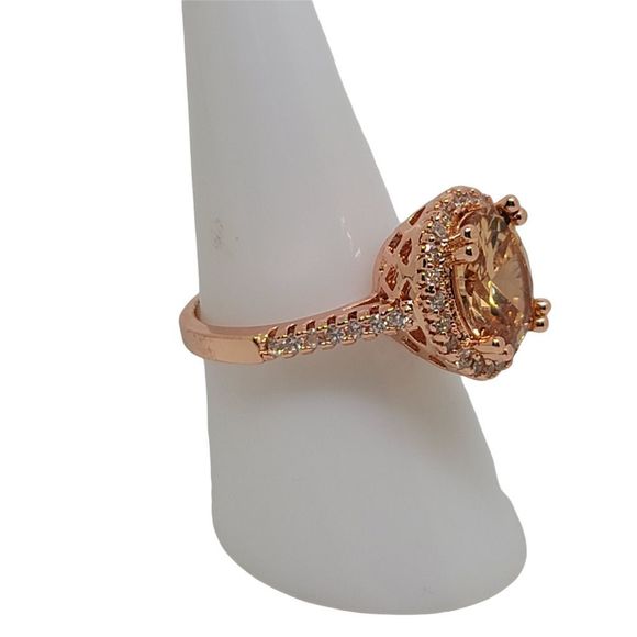 Simulated Oval Morganite And Round Diamond Rose Gold Plated Ring Size 7 1/2 - Picture 5 of 5